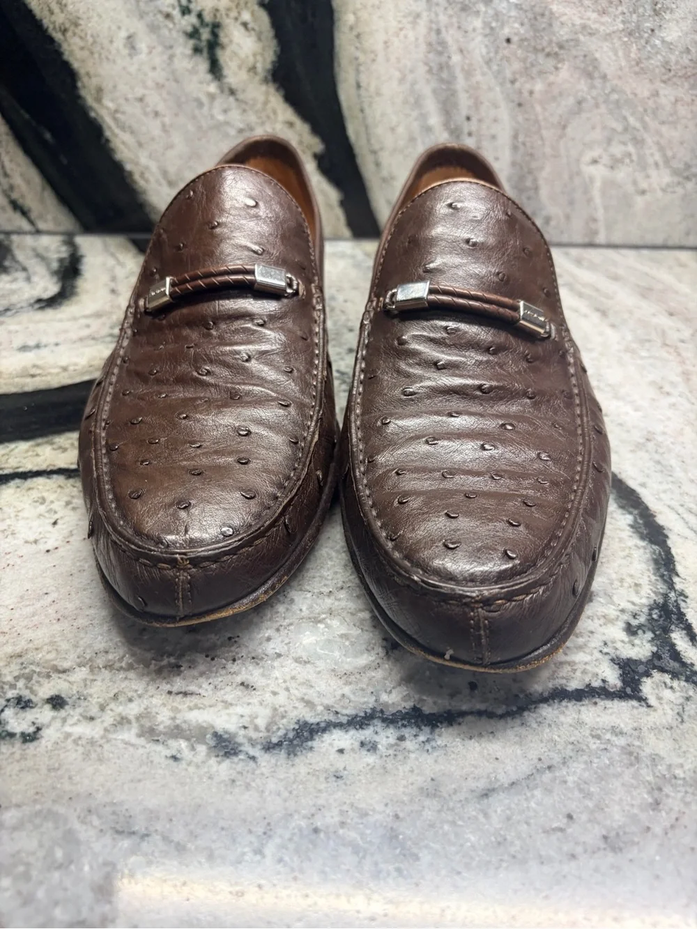 A. Testoni Brown Genuine Ostrich Leather Loafers Italy UK 8 G US ~9.5